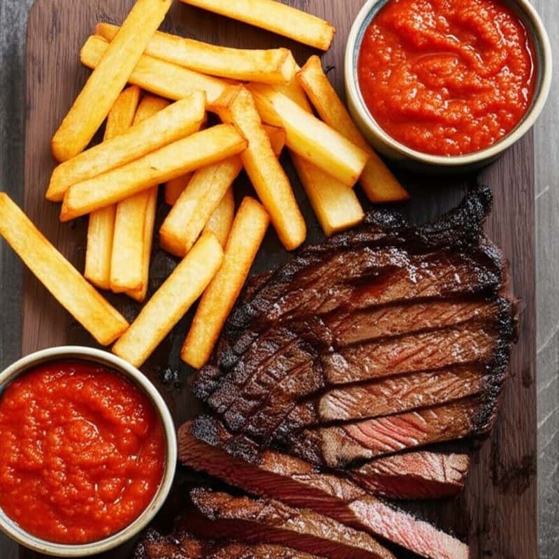 Filete de res al mojo con yuca frita