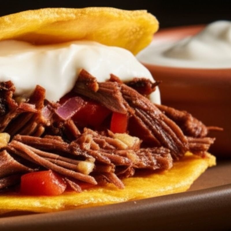 Hamburguesa colombiana: Patacones y carne desmechada