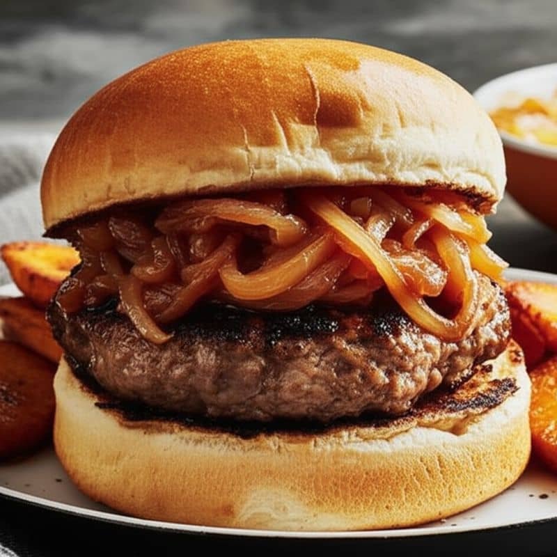 Hamburguesas de Cerdo Caseras con Cebolla caramelizada