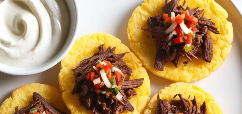 Patacones rellenos con Carne Desmechada